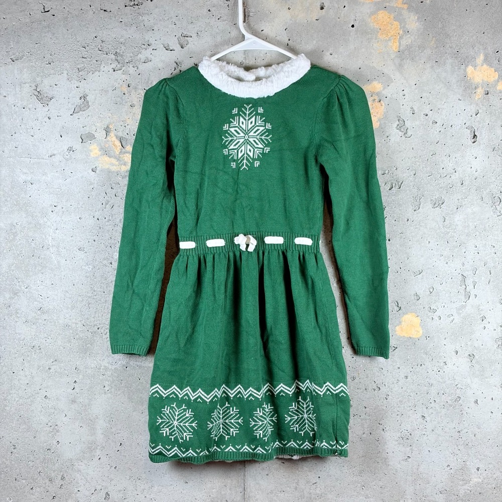 Gymboree Sweater Dress Girls 12 Green Snowflake Fair Isle Tight Knit Long Sleeve